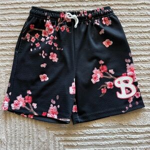 Bucket squad  Black Shorts with Pink Accents Cherry Blossom Shorts Youth XL